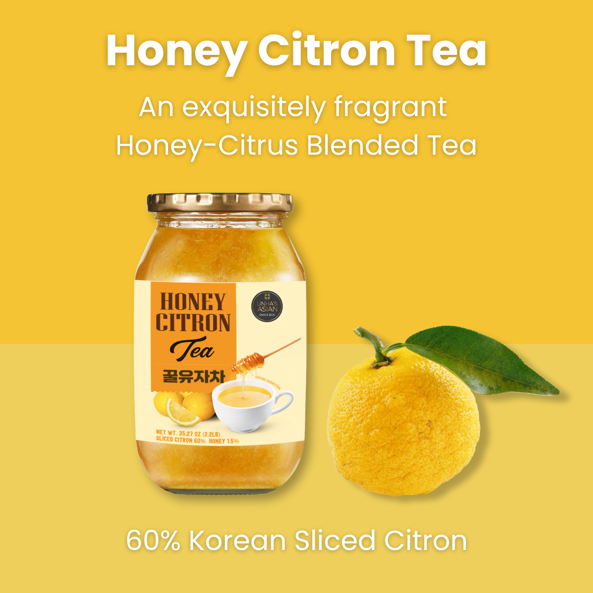 [Unha's Asian Snack Box] Korean Honey Citron Tea 35.2 OZ – Sliced Yuzu with Real Honey