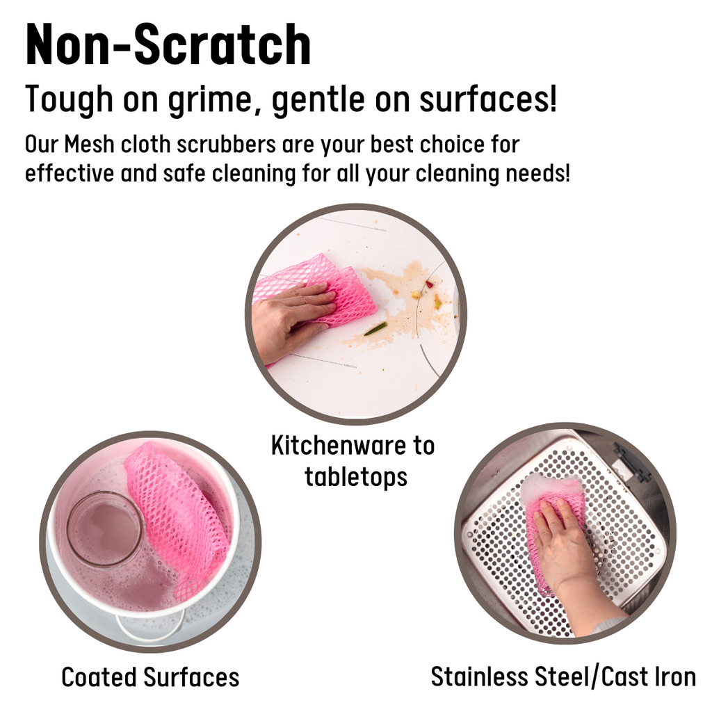 [Unha's Asian Snack Box] Dish Scrubber Cloth - Mesh Dishwashing Scouring Pad for Kitchen - 10 Pack
