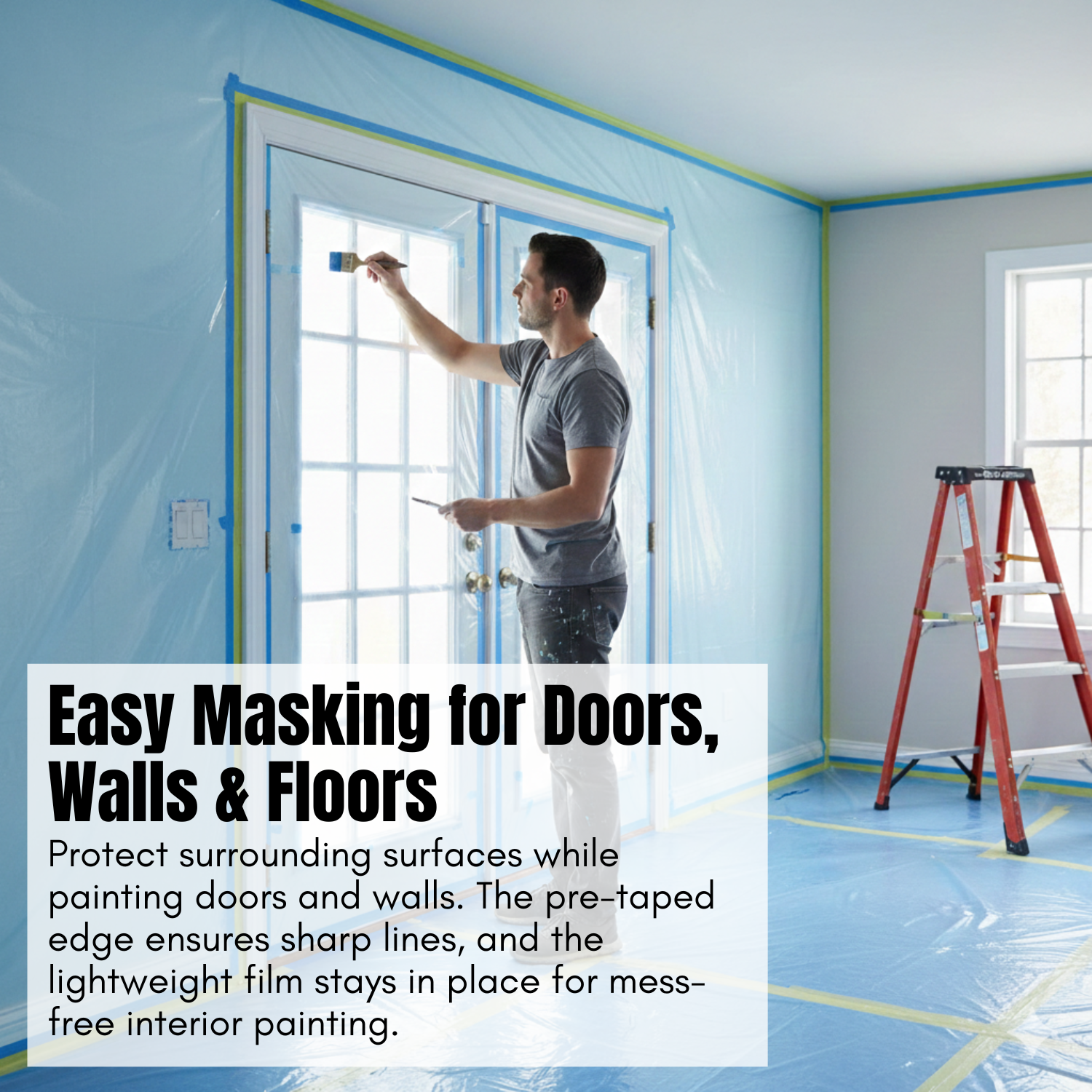 [Asiatic Dishes] Pre-Taped Masking Film, 35.4" x 66', Overspray Protection for Auto Body and Home Painting