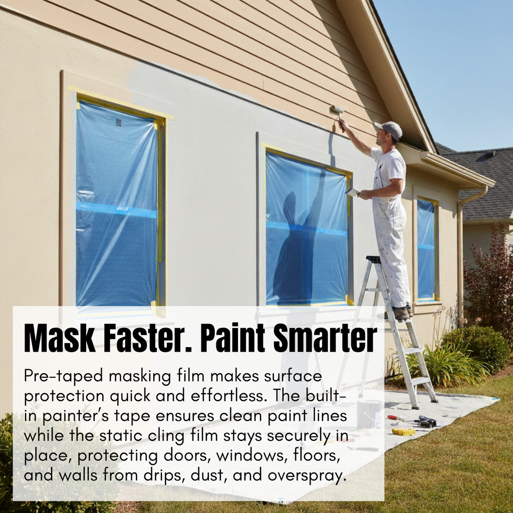 [Asiatic Dishes] Pre-Taped Masking Film, 35.4" x 66', Overspray Protection for Auto Body and Home Painting