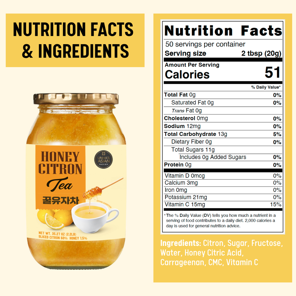 [Unha's Asian Snack Box] Korean Honey Citron Tea 35.2 OZ – Sliced Yuzu with Real Honey