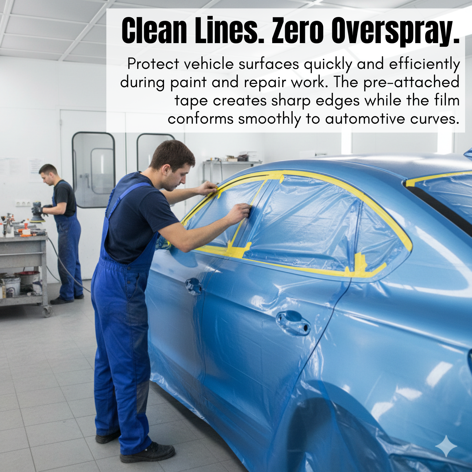 [Asiatic Dishes] Pre-Taped Masking Film, 35.4" x 66', Overspray Protection for Auto Body and Home Painting