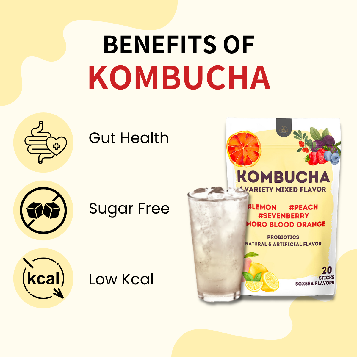 [Unha's Asian Snack Box] Kombucha Tea, 4 Flavor/20 Sachets (100g/3.52oz) Variety Pack