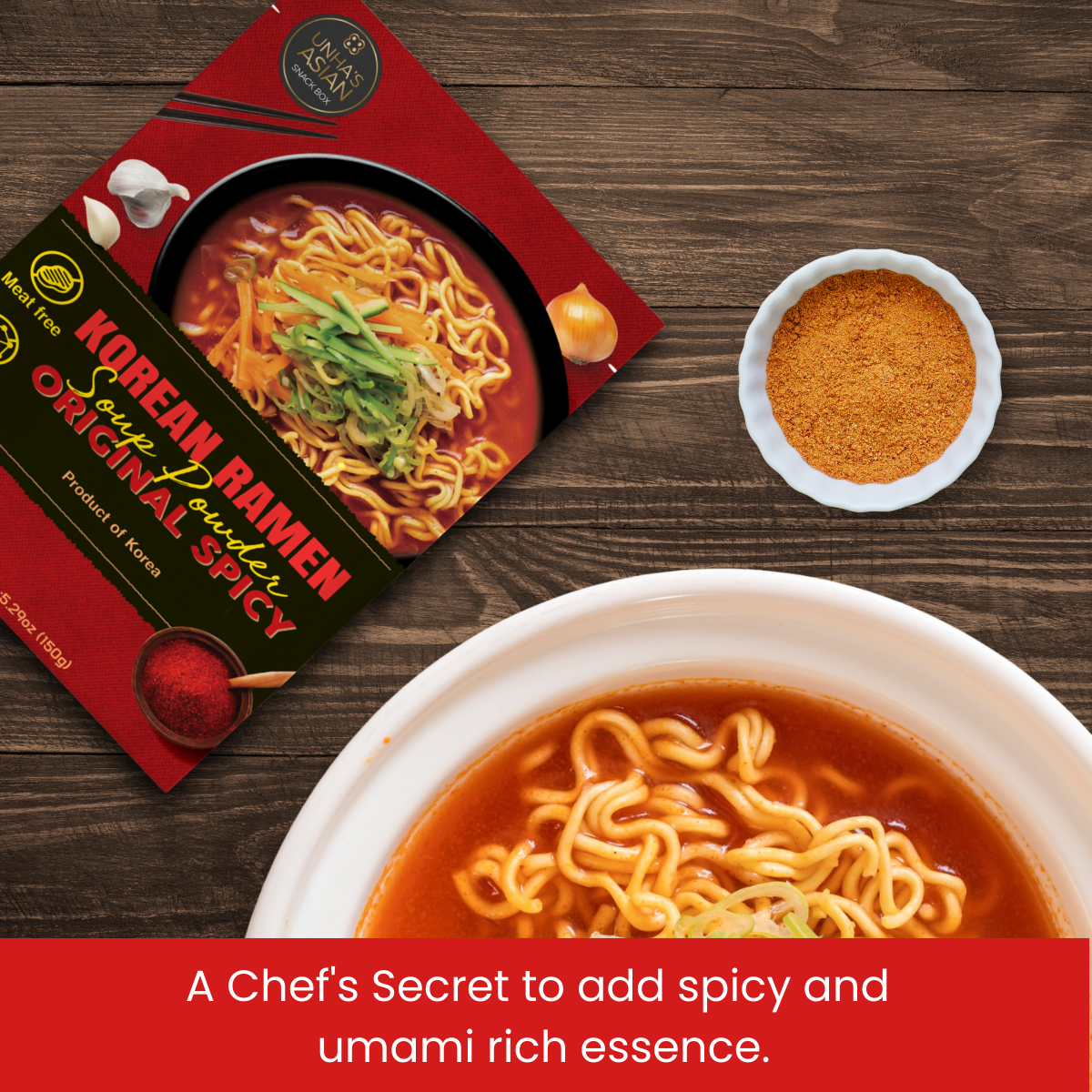 [Unha's Asian Snack Box] Authentic Korean Ramen Soup Seasoning, Hot and Spicy Flavor Powder 5.29oz Pack