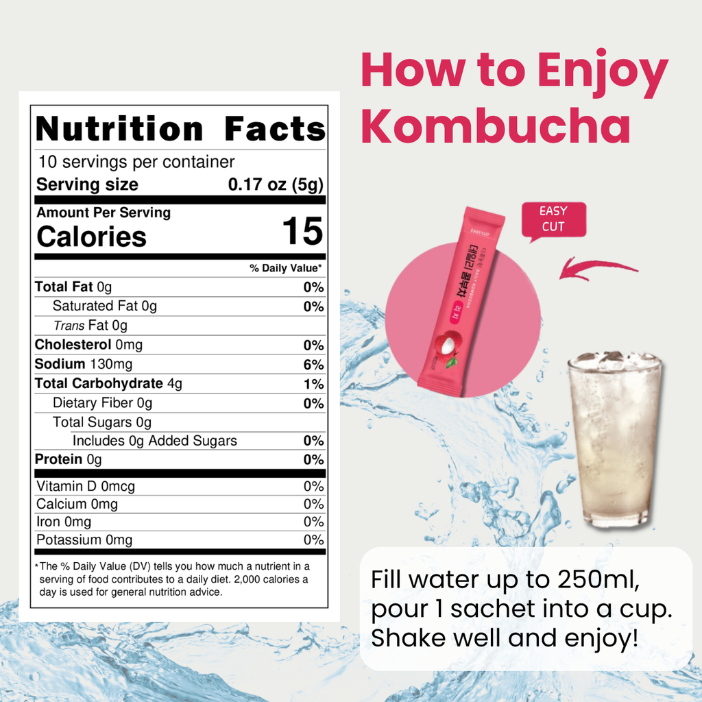 [Unha's Asian Snack Box] Korean Kombucha Tea, Powder 5g x 10 Sachets (50g/3.52oz) (5 Variety Flavor)