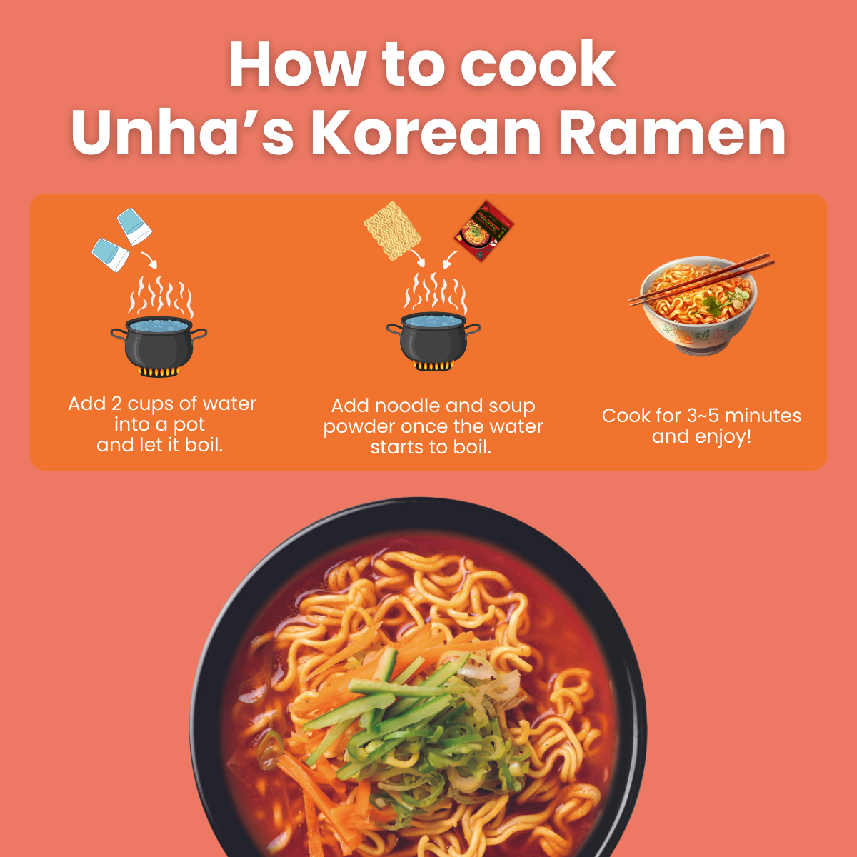 [Unha's Asian Snack Box] Authentic Korean Ramen Soup Seasoning, Hot and Spicy Flavor Powder 5.29oz Pack