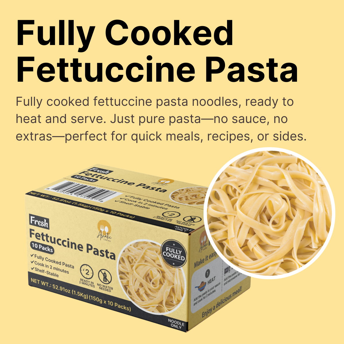 [Asiatic Dishes] Fresh Fettuccine Pasta, Fully Cooked (5.29oz/Pack of 10) (Noodles Only)