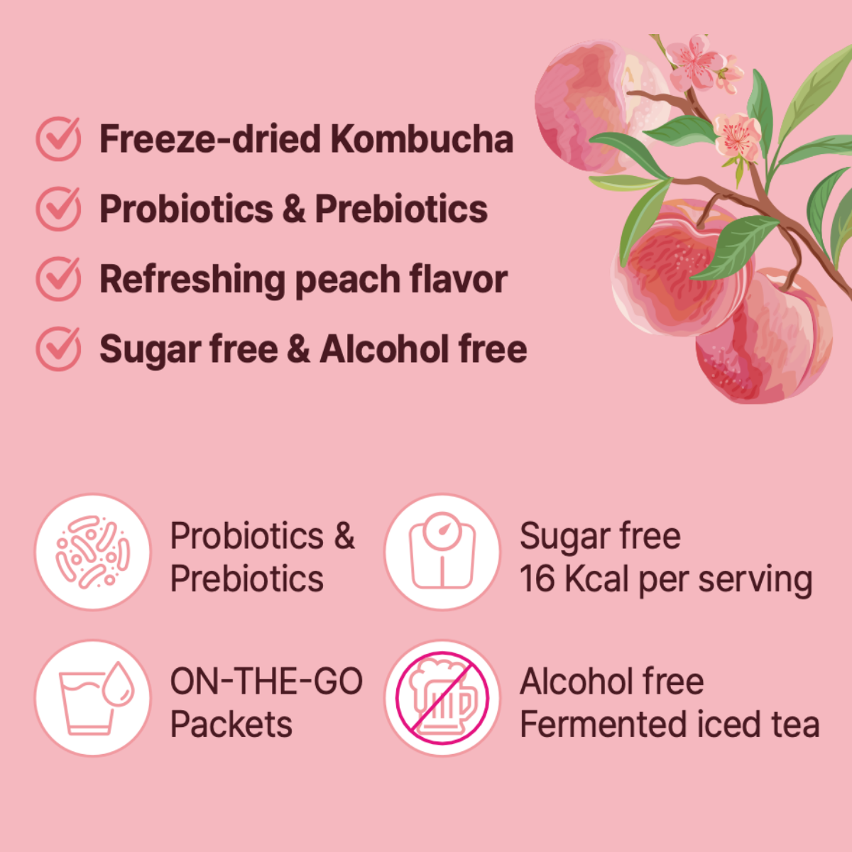 [Unha's Asian Snack Box] Everyday Kombucha Tea - Peach Flavor 5g x 30 Sachets (150g/5.29oz)