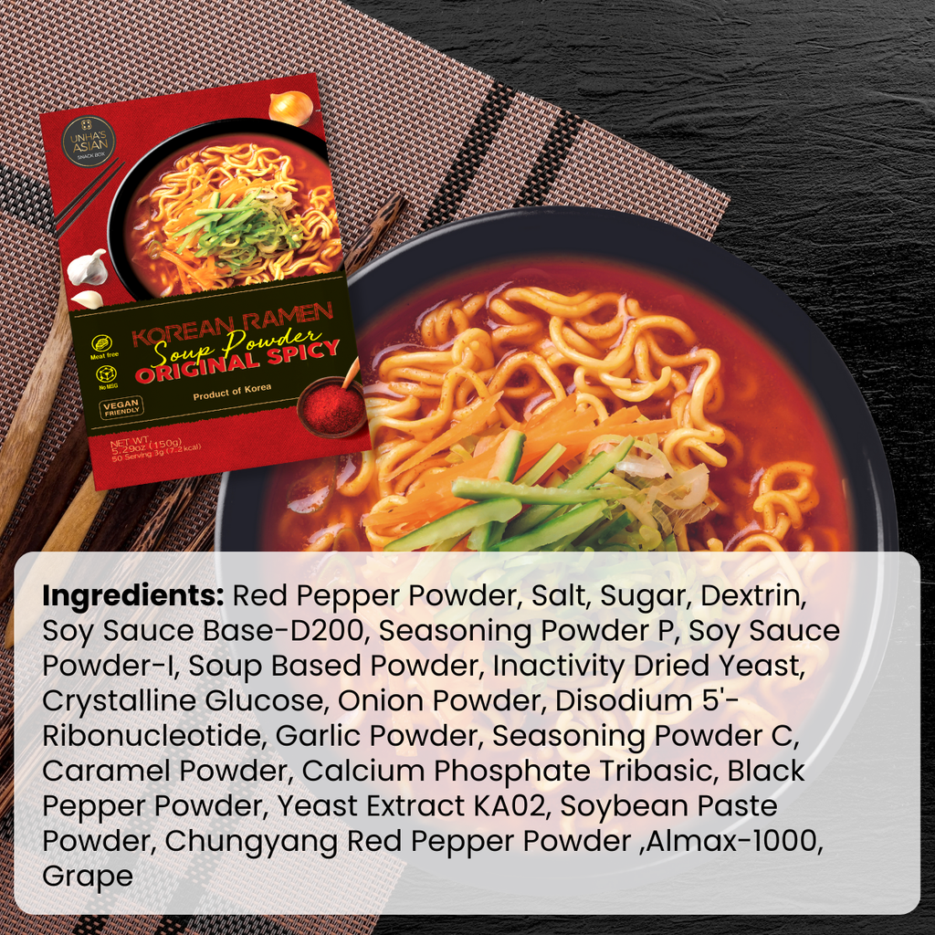 [Unha's Asian Snack Box] Authentic Korean Ramen Soup Seasoning, Hot and Spicy Flavor Powder 5.29oz Pack