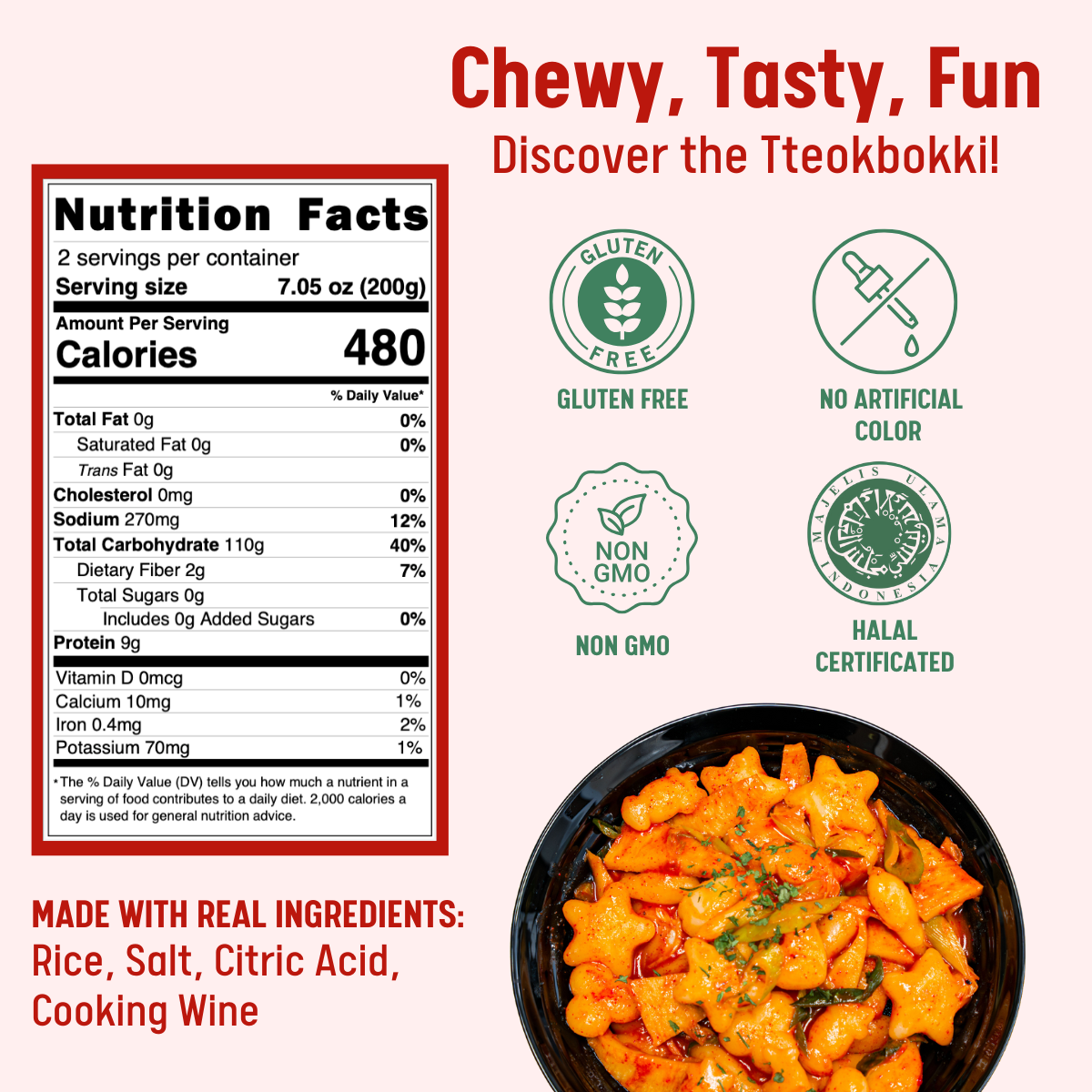 [Unha's Asian Snack Box] Korean Rice Cake Tteokbokki Tteok in Fun Shaped, 14.10 oz Pack (2 X 7.05oz)