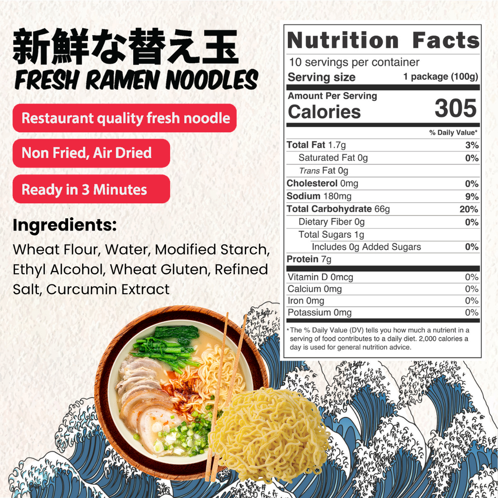 [Asiatic Dishes] - Fresh Japanese Ramen Noodles (Pack of 10) - Non-Fried Noodle, 3.52oz (Noodle Only)