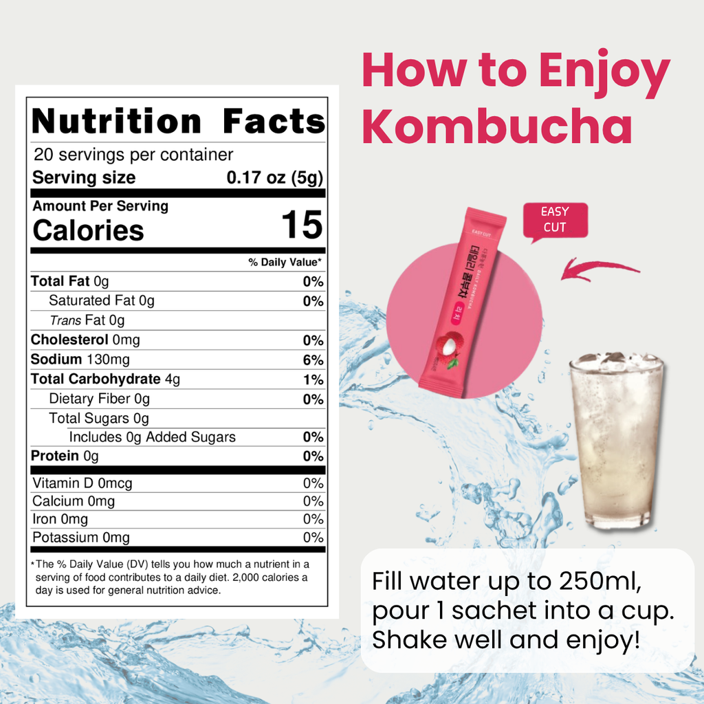 [Unha's Asian Snack Box] Kombucha Tea, 4 Flavor/20 Sachets (100g/3.52oz) Variety Pack