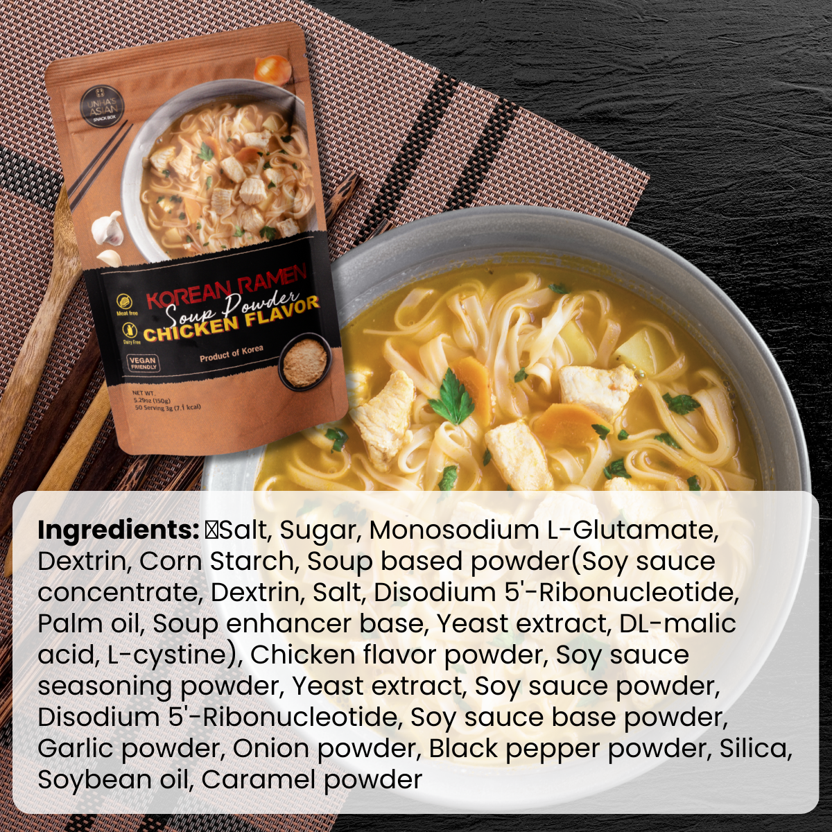 [Unha's Asian Snack Box] Authentic Korean Ramen Soup Seasoning, Chicken Flavor Powder 5.29oz Pack