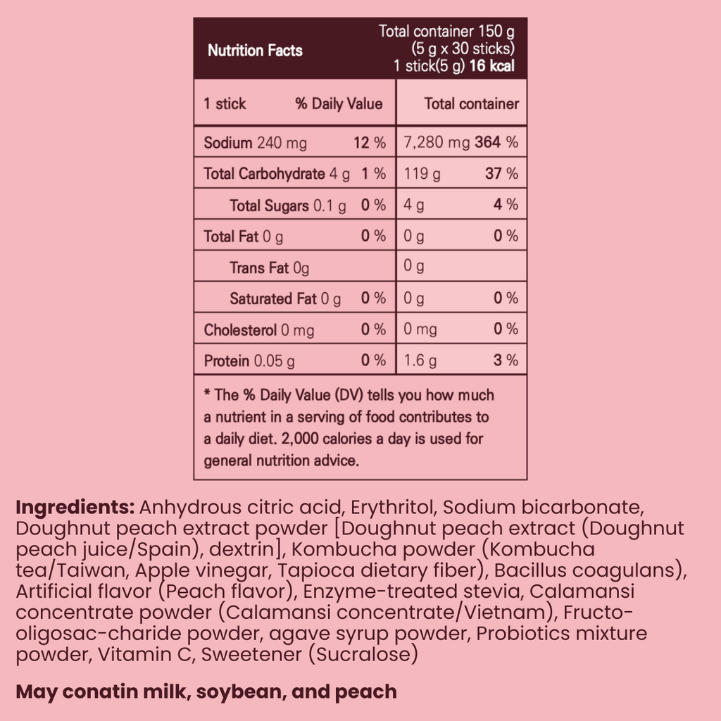 [Unha's Asian Snack Box] Everyday Kombucha Tea - Peach Flavor 5g x 30 Sachets (150g/5.29oz)