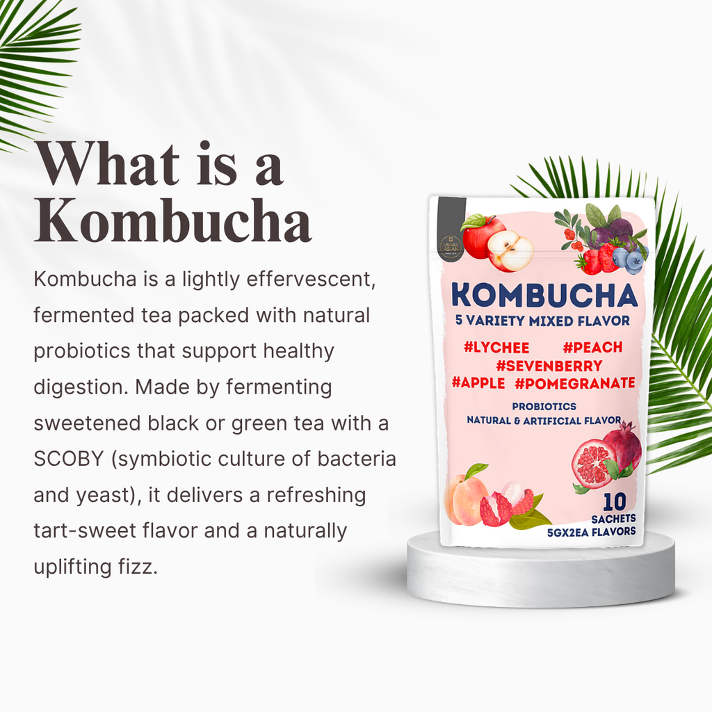 [Unha's Asian Snack Box] Korean Kombucha Tea, Powder 5g x 10 Sachets (50g/3.52oz) (5 Variety Flavor)