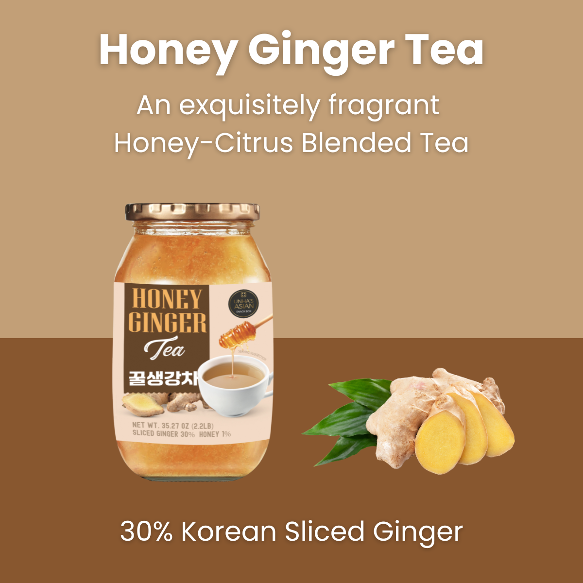 [Unha's Asian Snack Box] Korean Honey Ginger Tea 35.2 OZ – Premium Sliced Ginger with Real Honey