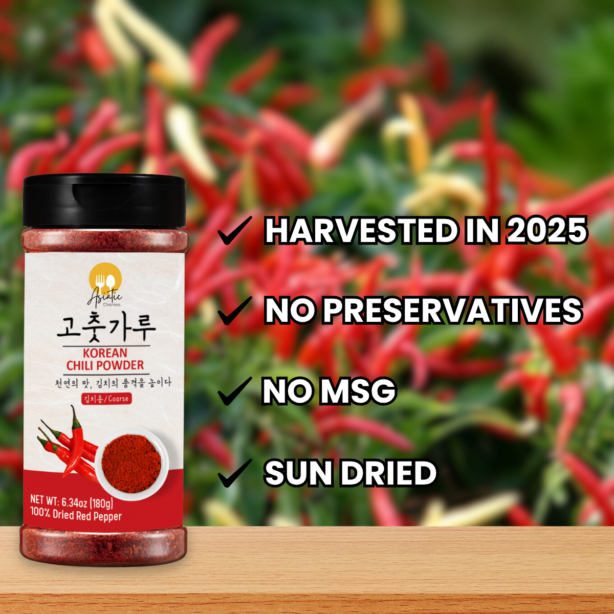 [Asiatic Dishes] Gochugaru Korean Red Pepper Flakes – 6.34oz Bottle of Sun-Dried Chili Powder for Kimchi, Soups, Stews, and Versatile Cooking