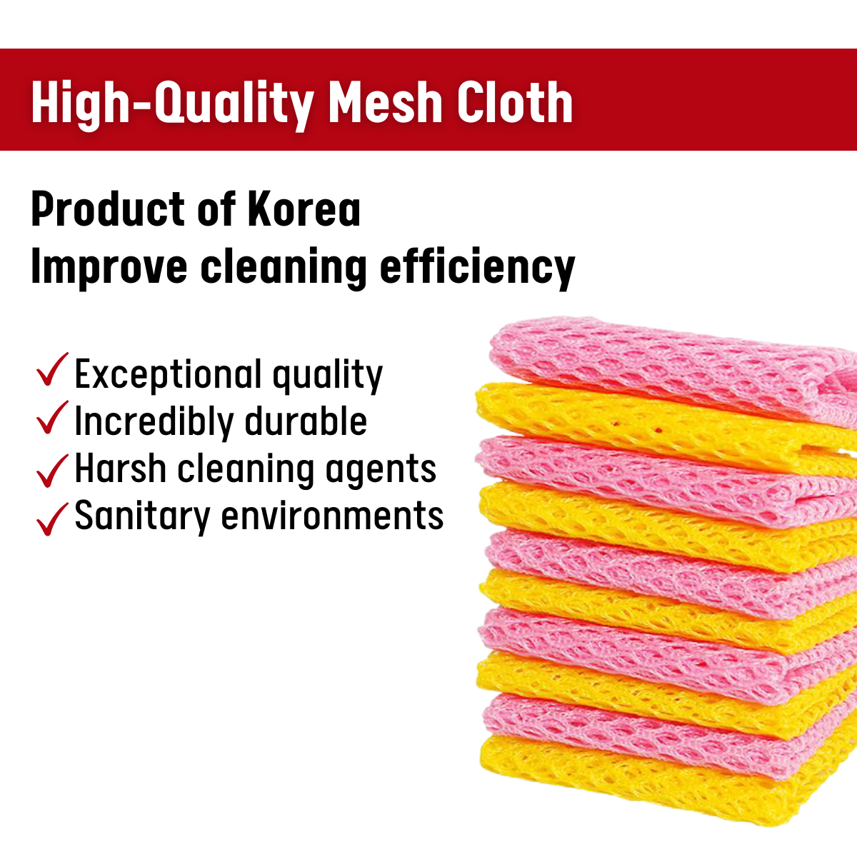 [Unha's Asian Snack Box] Dish Scrubber Cloth - Mesh Dishwashing Scouring Pad for Kitchen - 10 Pack