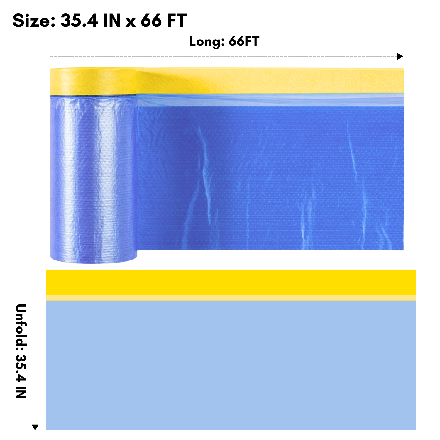 [Asiatic Dishes] Pre-Taped Masking Film, 35.4" x 66', Overspray Protection for Auto Body and Home Painting
