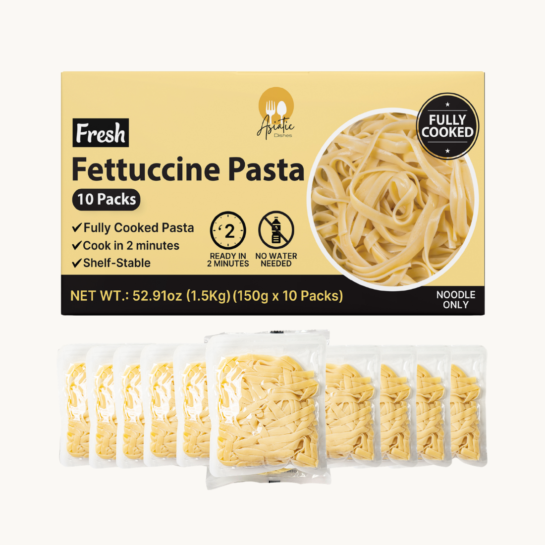 [Asiatic Dishes] Fresh Fettuccine Pasta, Fully Cooked (5.29oz/Pack of ...