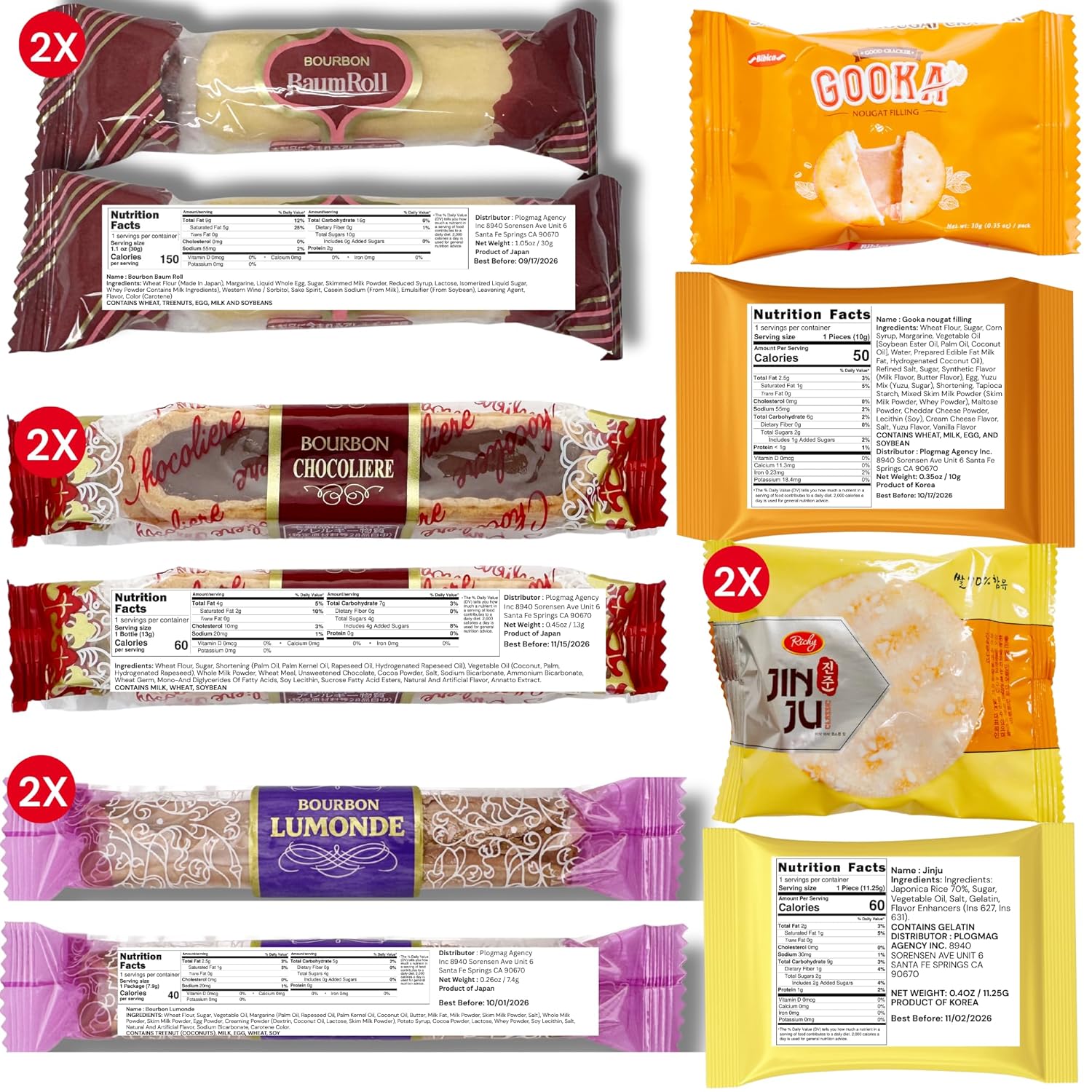 [Unha's Asian Snack Box] Japanese and Korean Snacks Box Variety Pack, 50 Count Care Package With Assorted Cookies and Chips