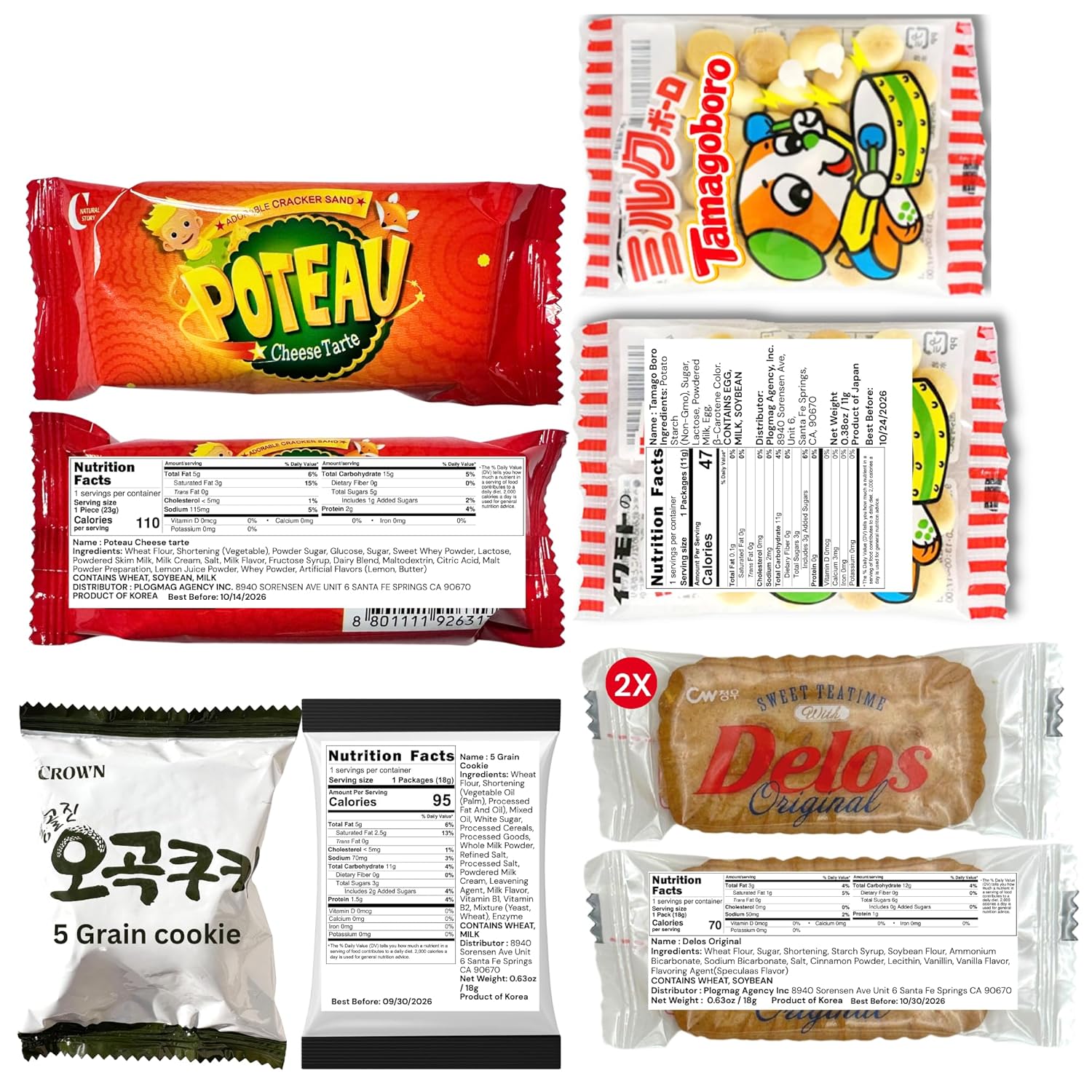 [Unha's Asian Snack Box] Japanese and Korean Snacks Box Variety Pack, 50 Count Care Package With Assorted Cookies and Chips