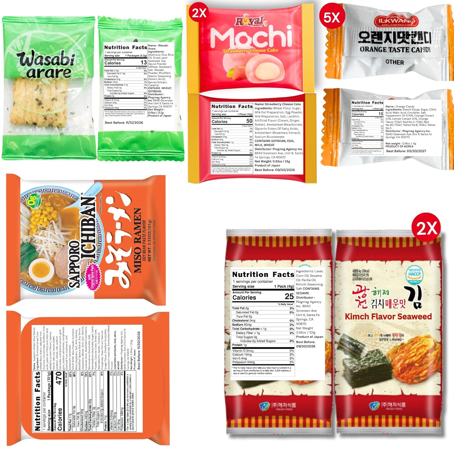 [Unha's Asian Snack Box] Japanese and Korean Snacks Box Variety Pack, 50 Count Care Package With Assorted Cookies and Chips