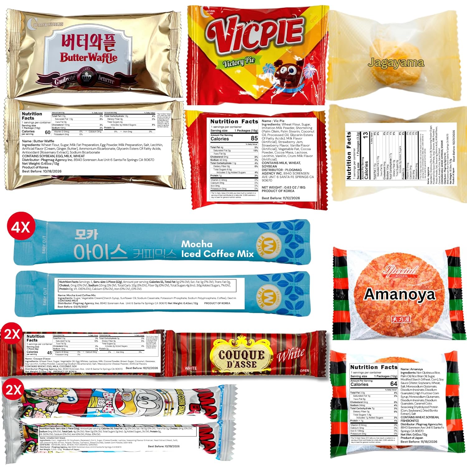 [Unha's Asian Snack Box] Japanese and Korean Snacks Box Variety Pack, 50 Count Care Package With Assorted Cookies and Chips